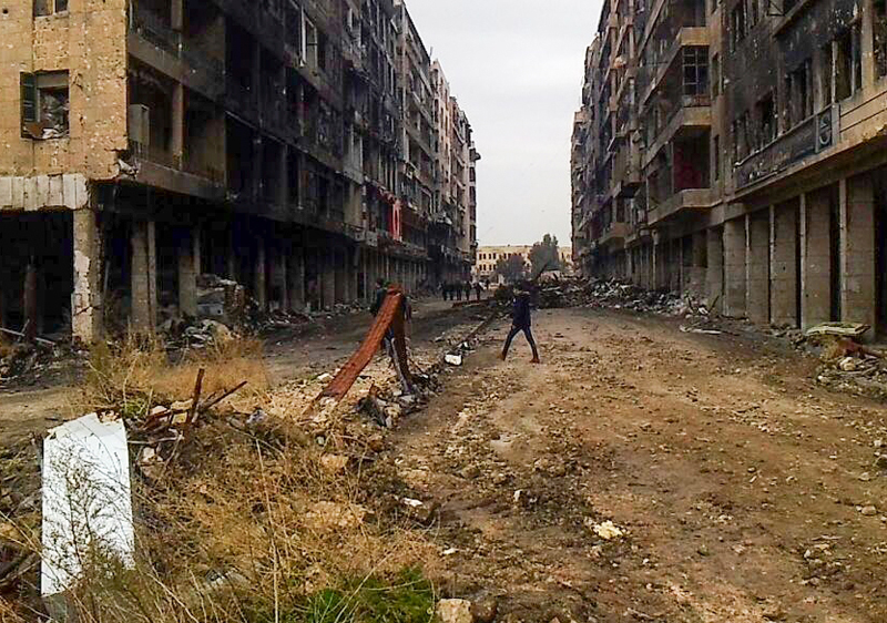 A street in Aleppo shows the destruction caused by war