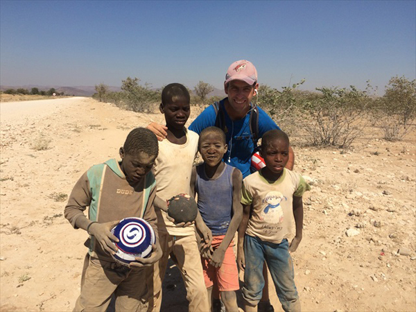 Matt Napier with children they encountered along the way
