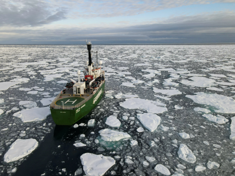 Greenpeace ship in Arctic Sea Ice