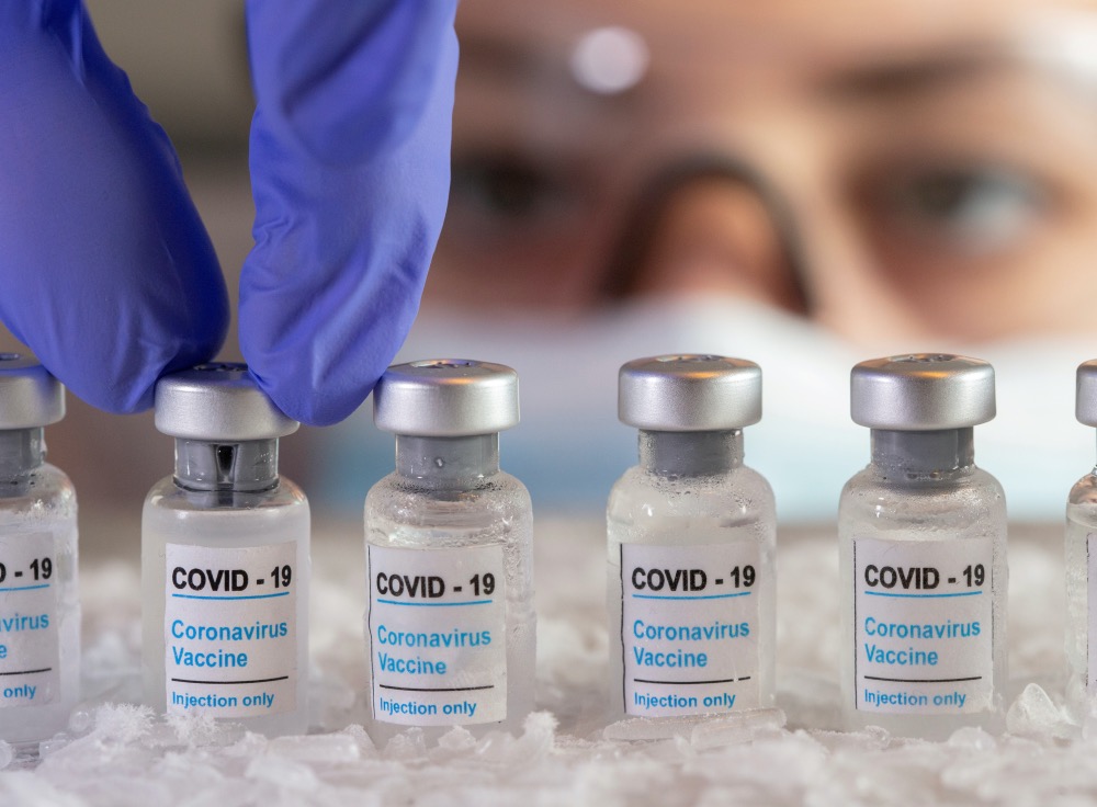 Coronavirus vaccine vials on ice