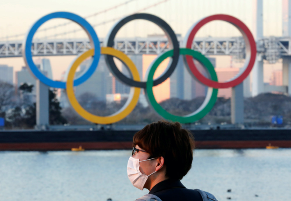 Japan Tokyo Olympic Rings on bridge