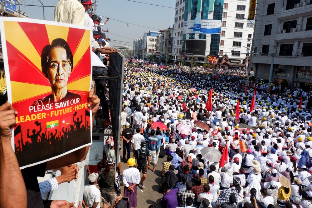 Myanmar Mandalay anti coup rally 22 Feb 2021