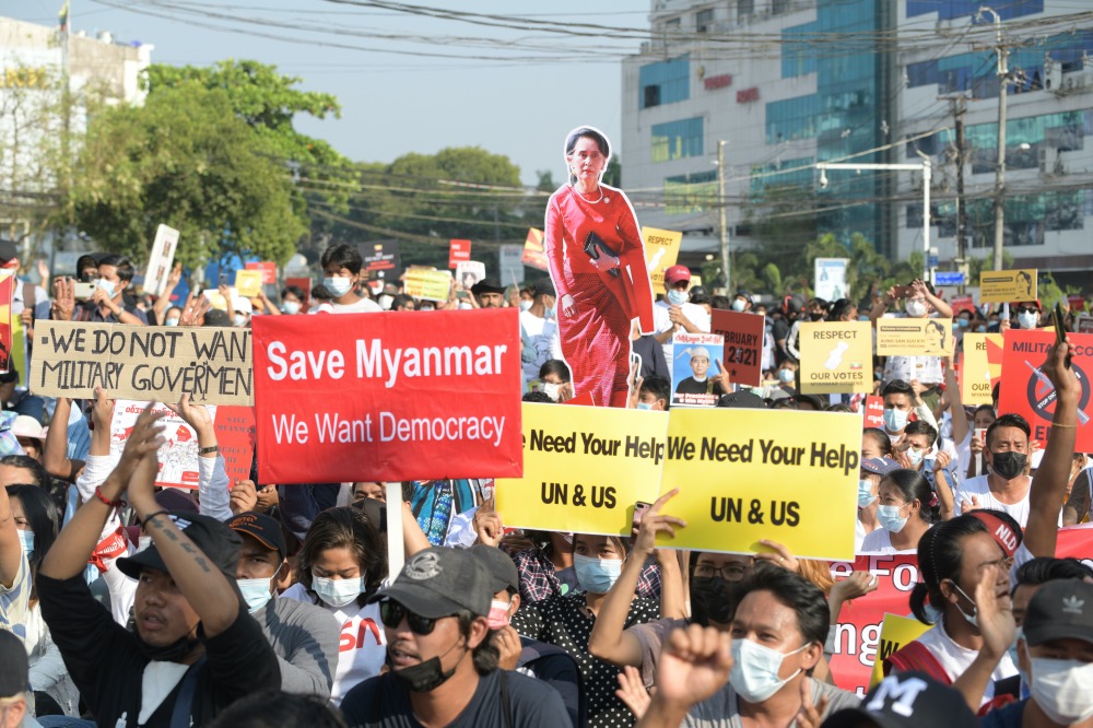 Myanmar Yangon coup protests 15 Feb 2021