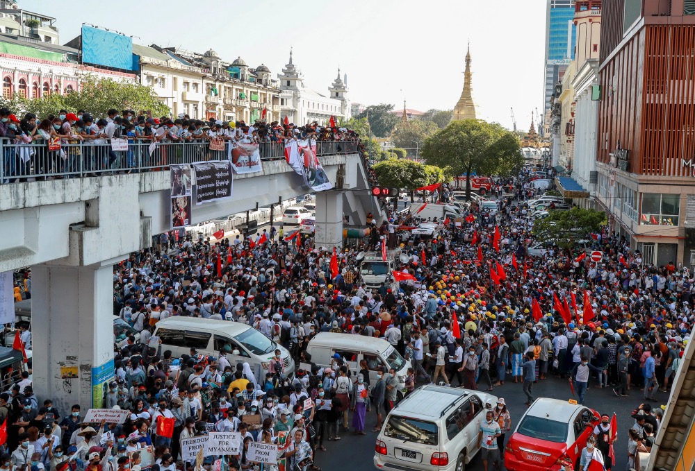 Myanmar Yangon protests in the streets