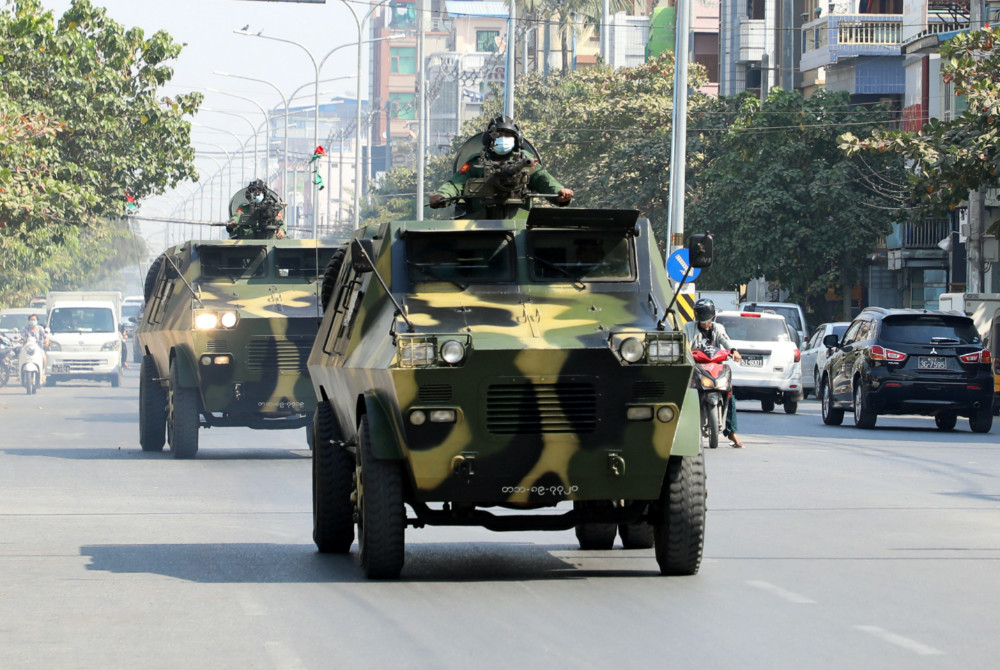Myanmar military coup Mandalay army vehicles