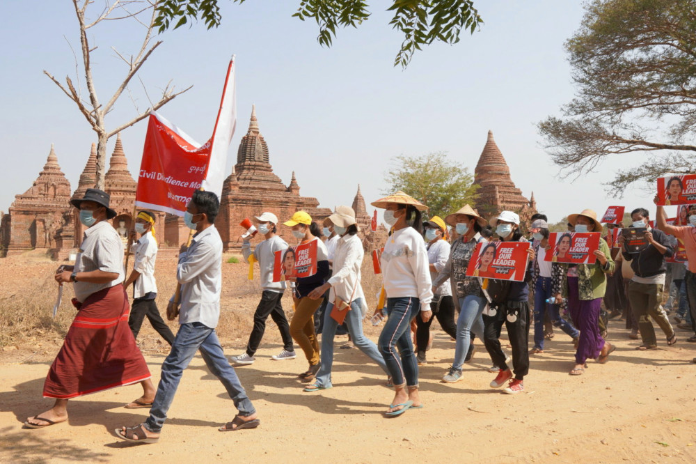 Myanmar military coup protests near Bagan