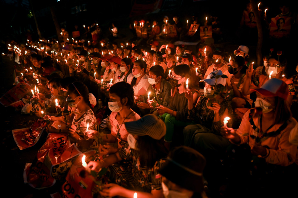 Myanmar protestors candlelight vigil