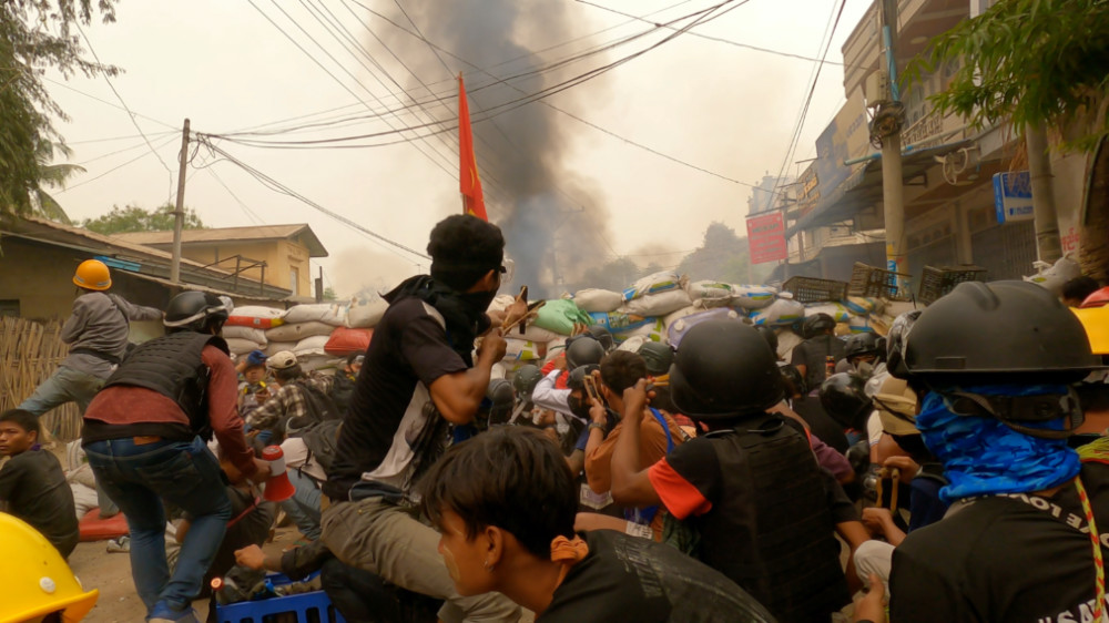 Myanmar protestor barricade