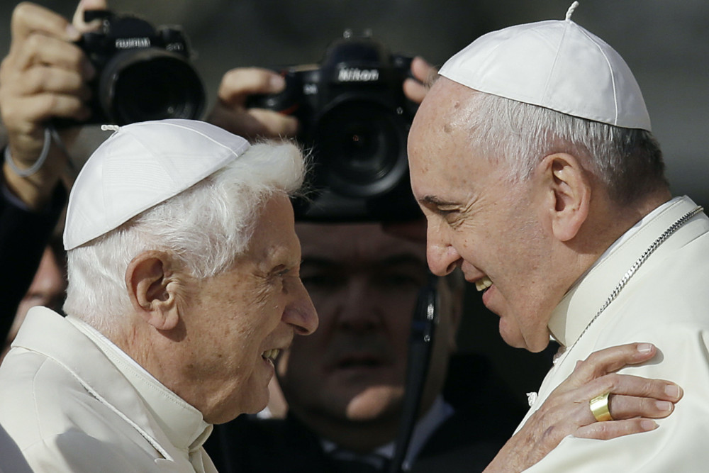 Vatican Pope Francis and Emeritus Pope Benedict XVI Sept 2014
