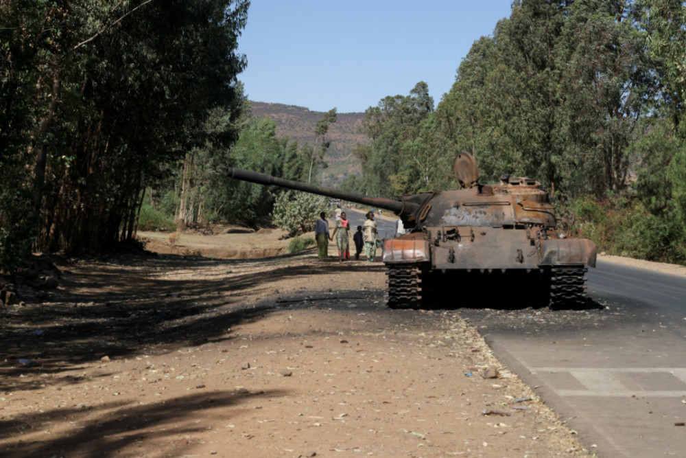 Ethiopia Tigray burnt out tank