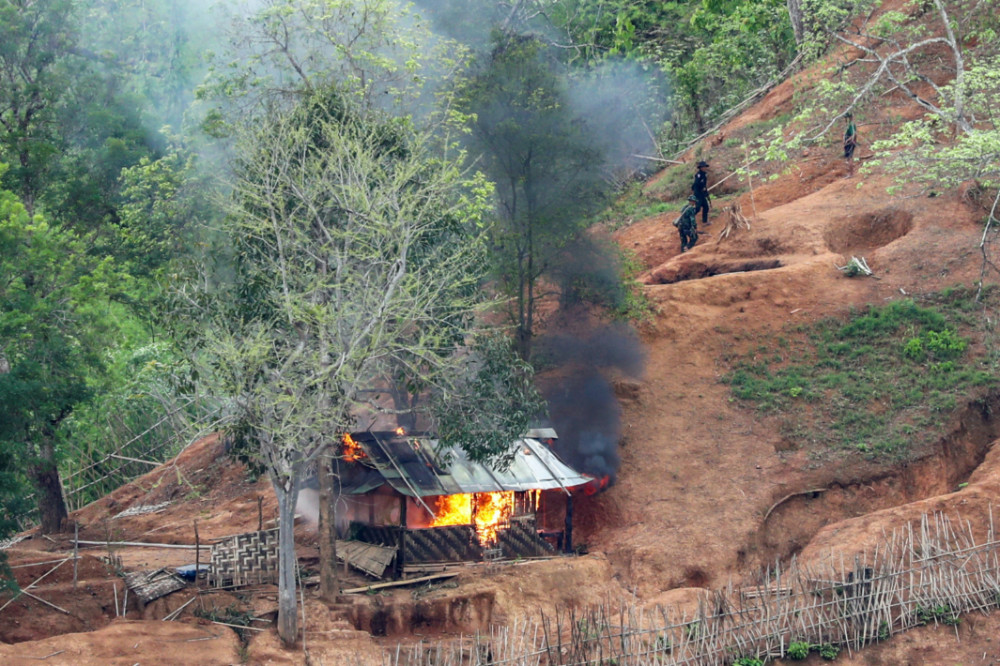 Myanmar Karen troops at military outpost