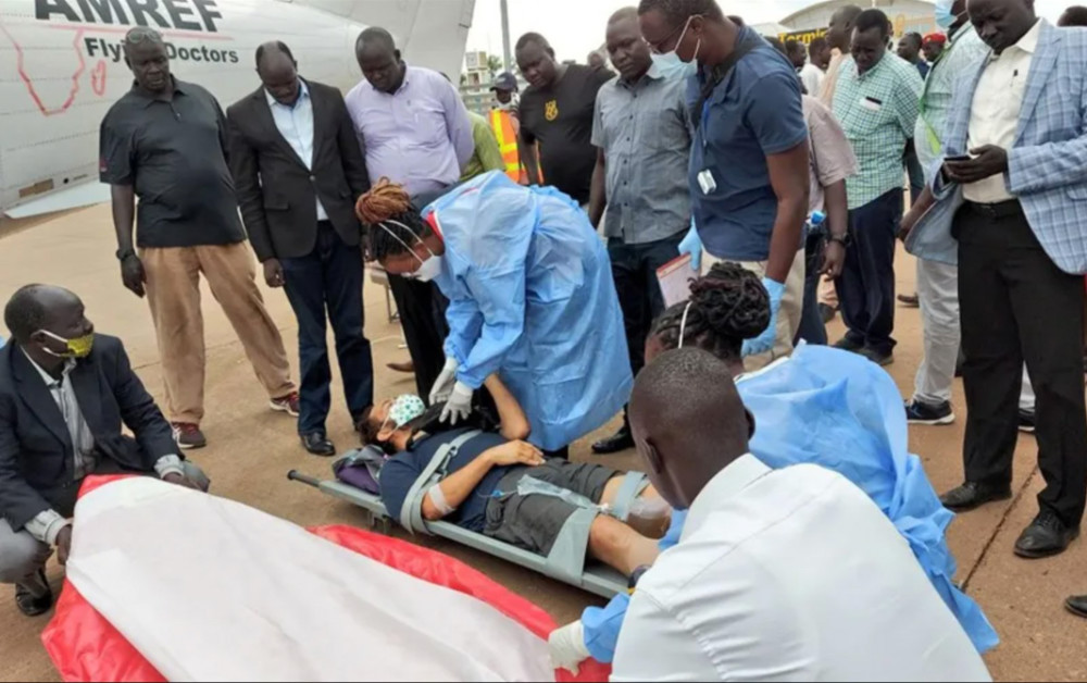 South Sudan Rev Christian Carlassare on stretcher
