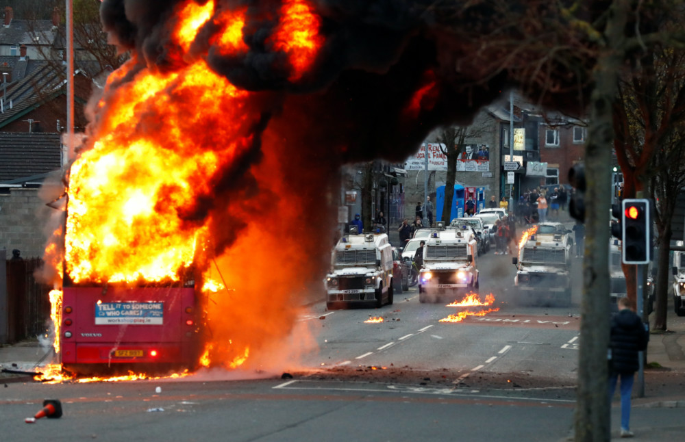 UK Belfast burning bus