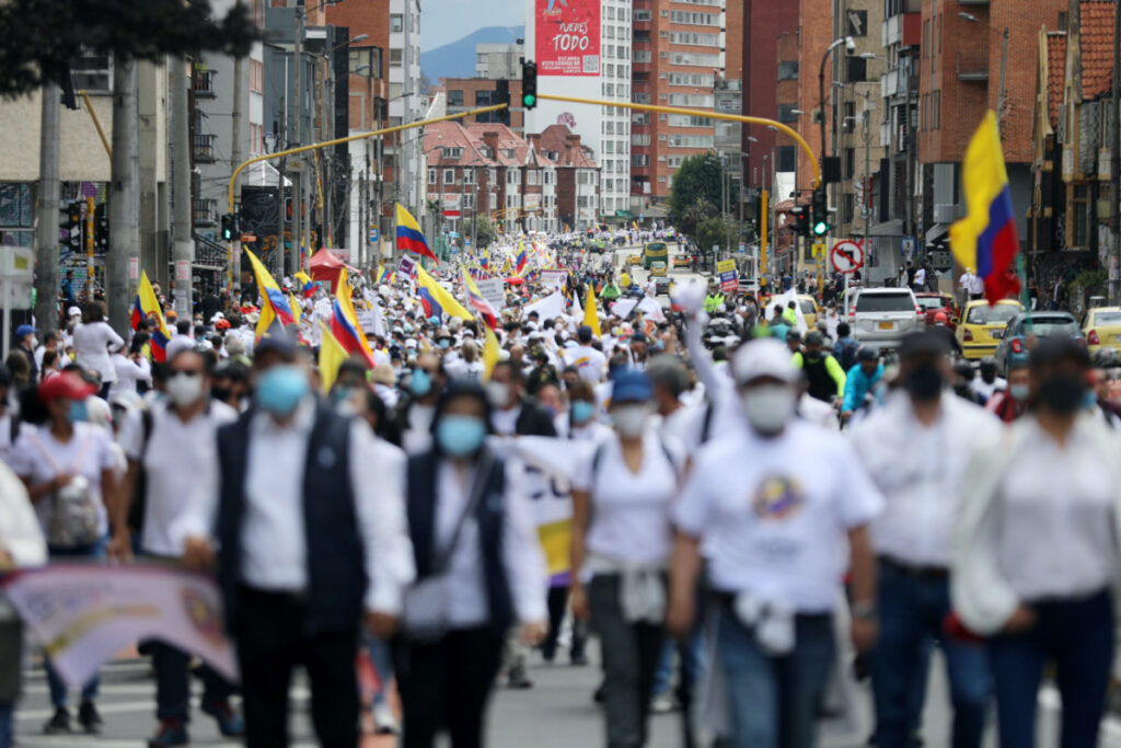 Colombia Bogota protests in white