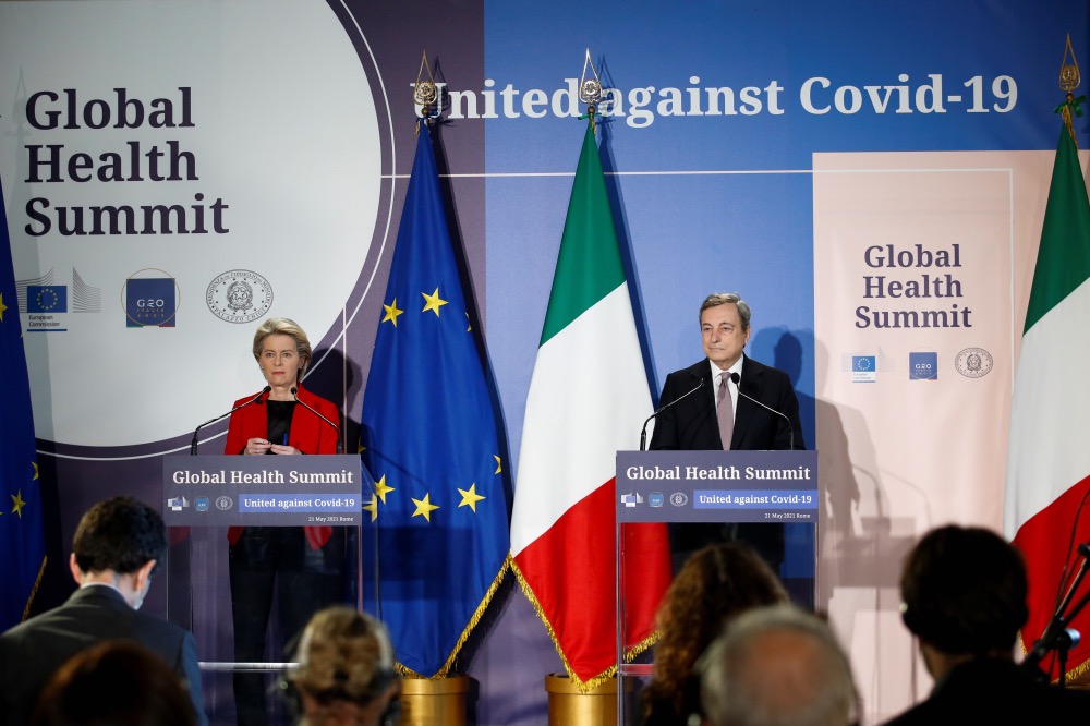 G20 0 Global Health Summit Italian Prime Minister Mario Draghi and European Commission President Ursula von der Leyen