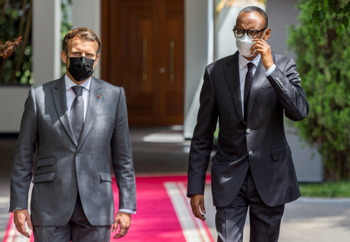 Rwanda French President Emmanuel Macron and Rwandan President Paul Kagame 