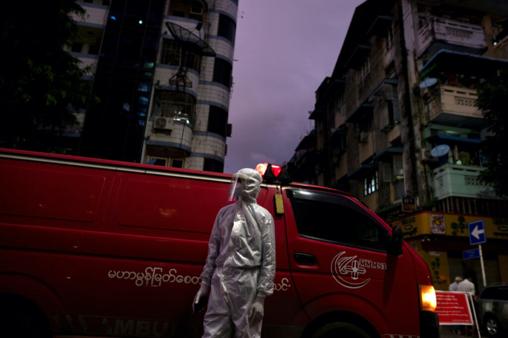 Coronavirus Myanmar Yangon worker in protective suit