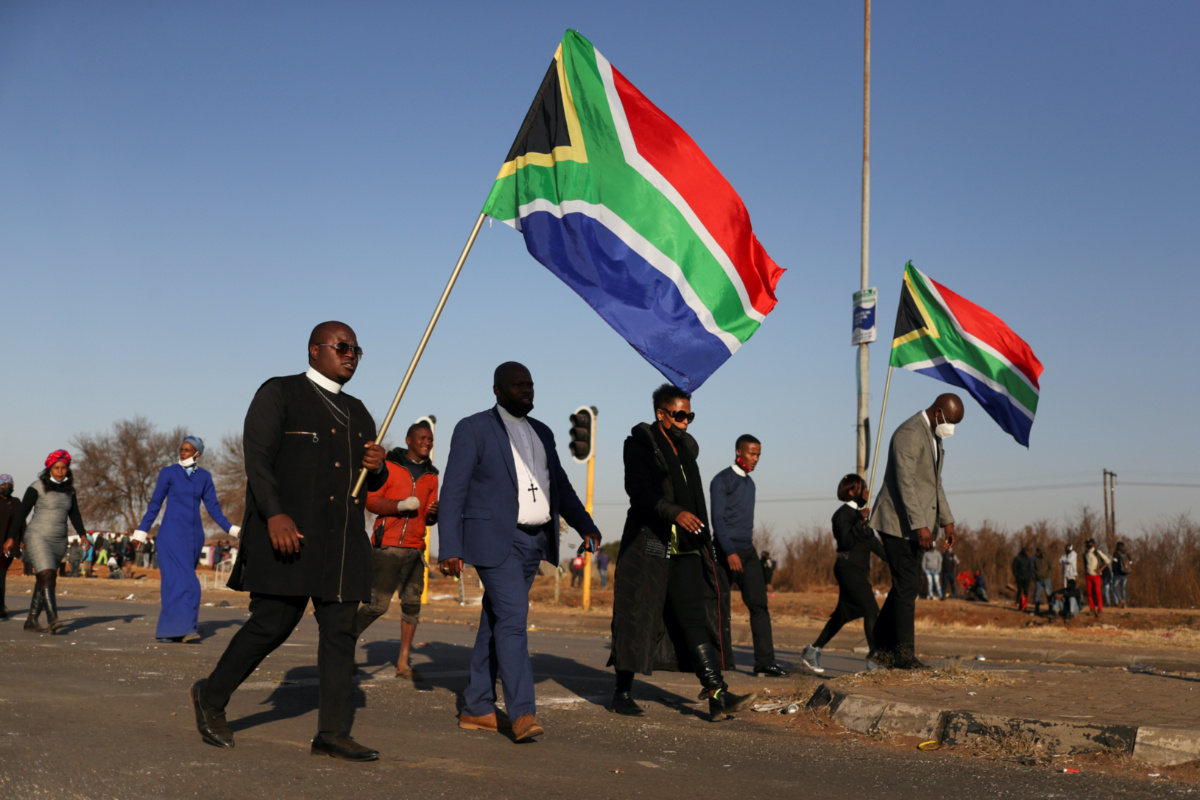 South Africa Vosloorus religious leaders with flags