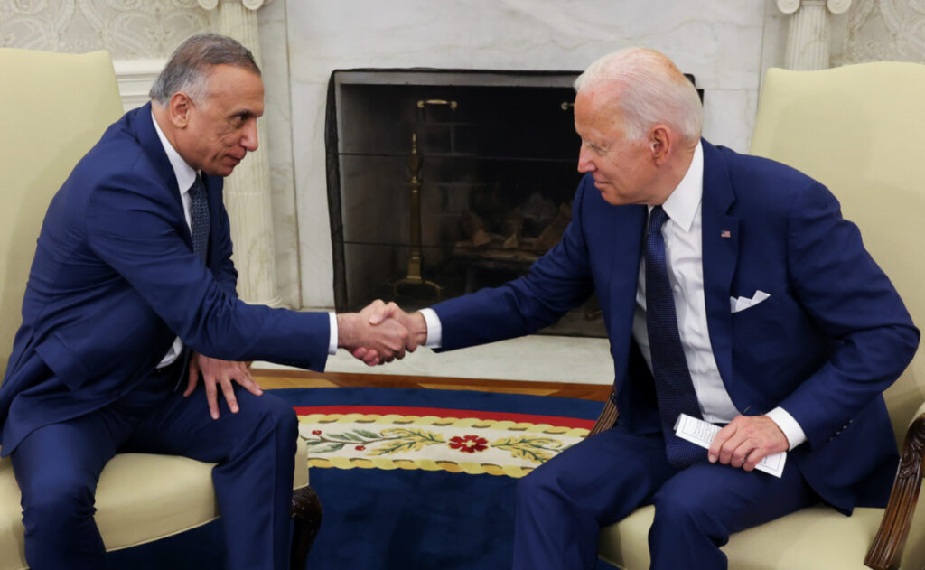 US White House US President Joe Biden greets Iraqs Prime Minister Mustafa Al Kadhimi