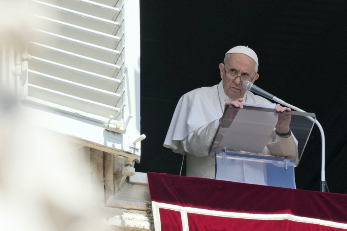 Vatican Pope Francis at window over St Peters Square