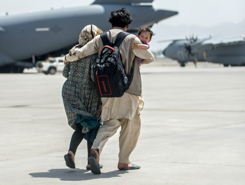 Afghanistan Family evacuating at Hamid Karzai airport