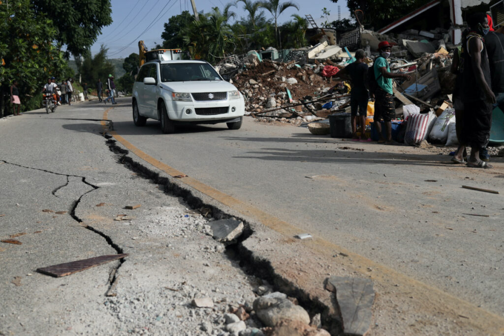Haiti near Les Cayes cracked road