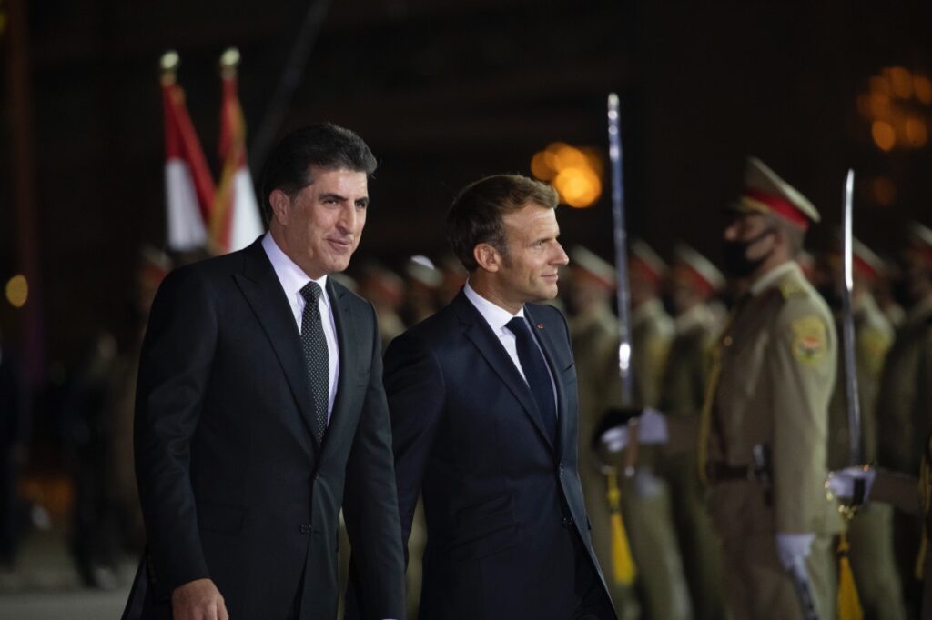 Iraq Erbil Kurdish President Nechirvan Barzani and French President Emmanuel Macron