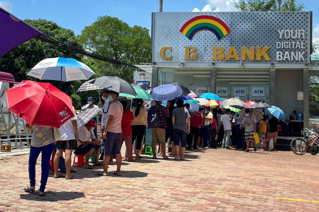 Myanmar Yangon bank queue