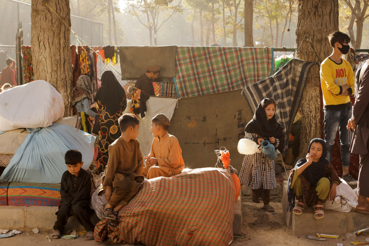 Afghanistan Kabul displaced families in park