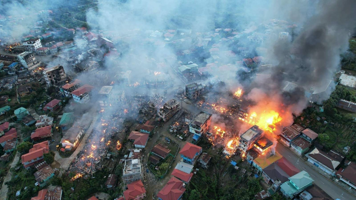 Myanmar Chin State Thantlang destroyed buildings