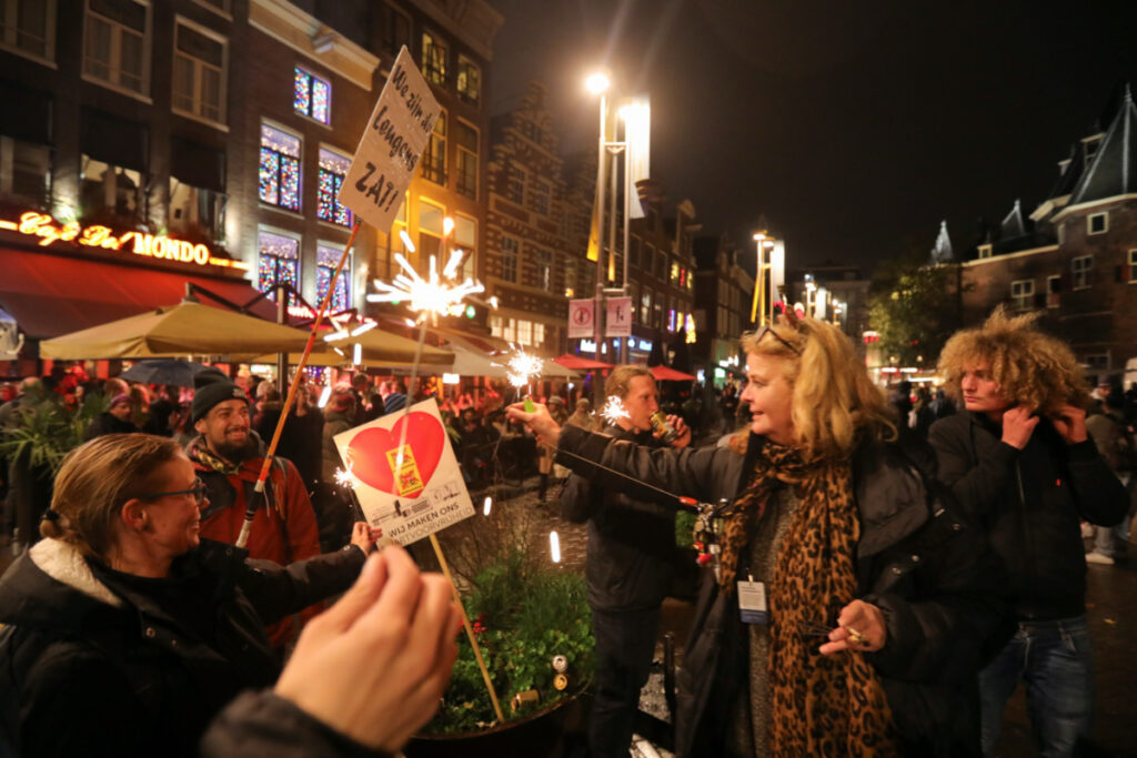 Netherlands Amsterdam Cafe del Mondo protestors