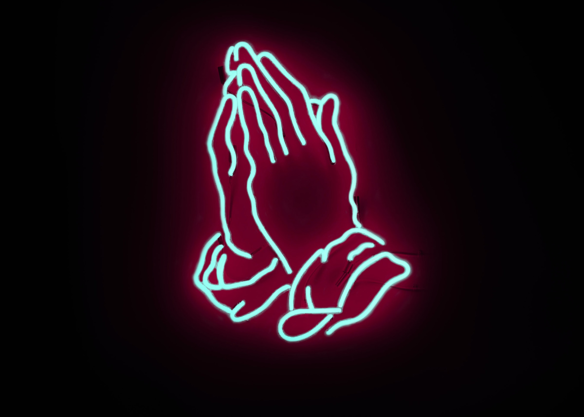 Praying hands neon