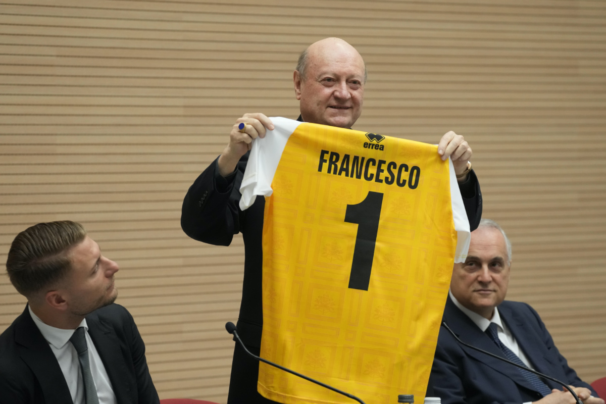 Vatican soccer team Cardinal Gianfranco Ravasi with jersey