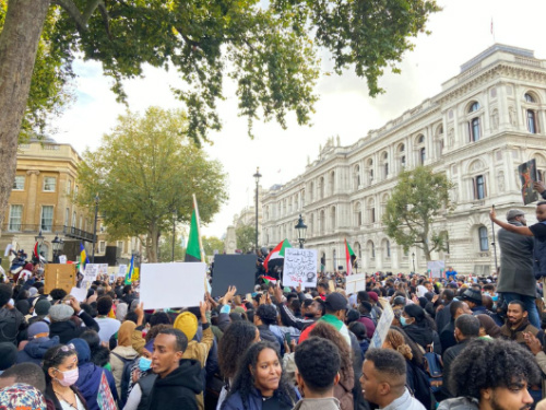 2021 Anti coup protesters outside the Sudanese Embassy in London