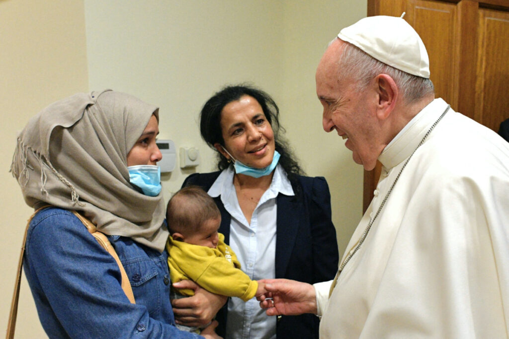 Cyprus Pope meets a migrant family