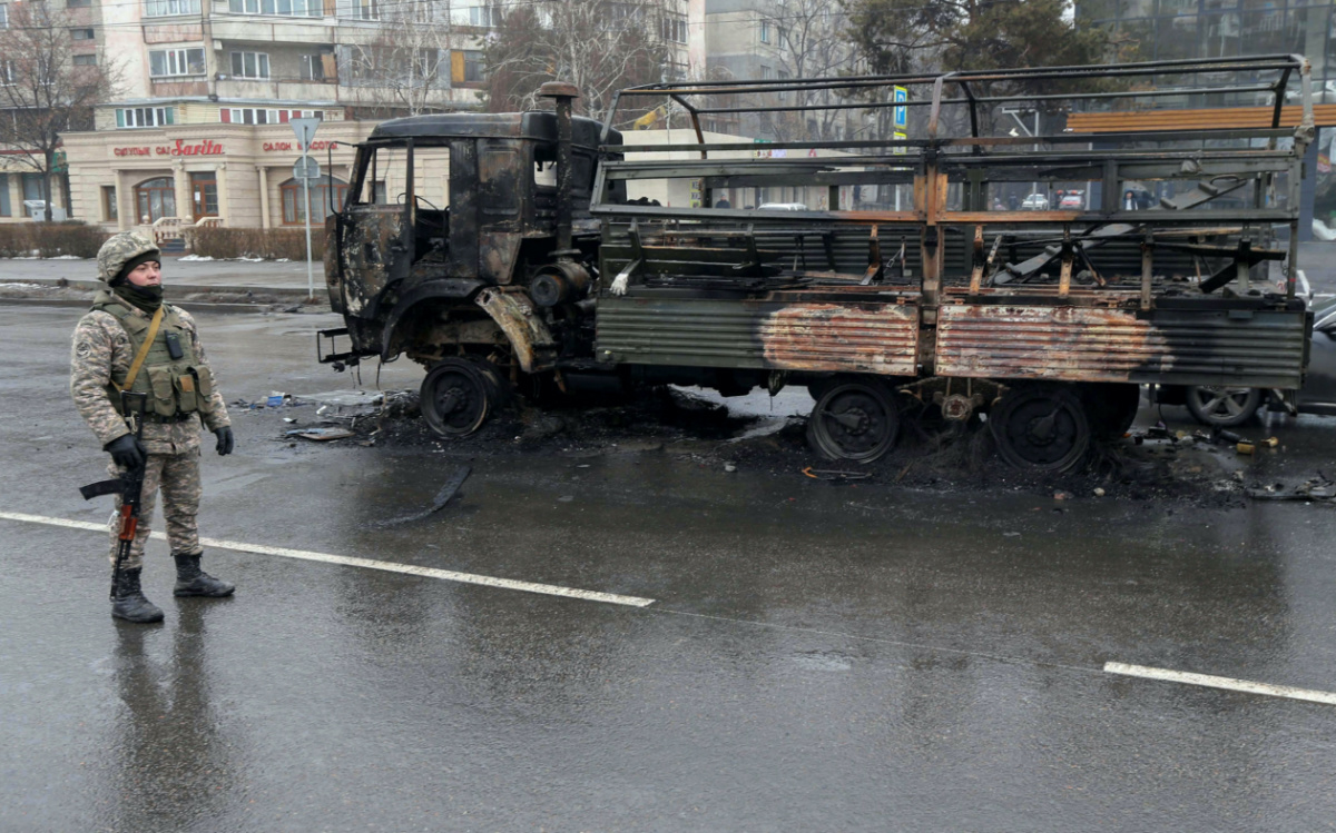 Kazakhstan Almaty burnt out truck