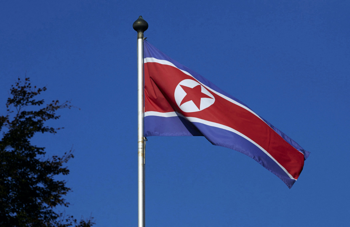 North Korean flag in Geneva Switzerland
