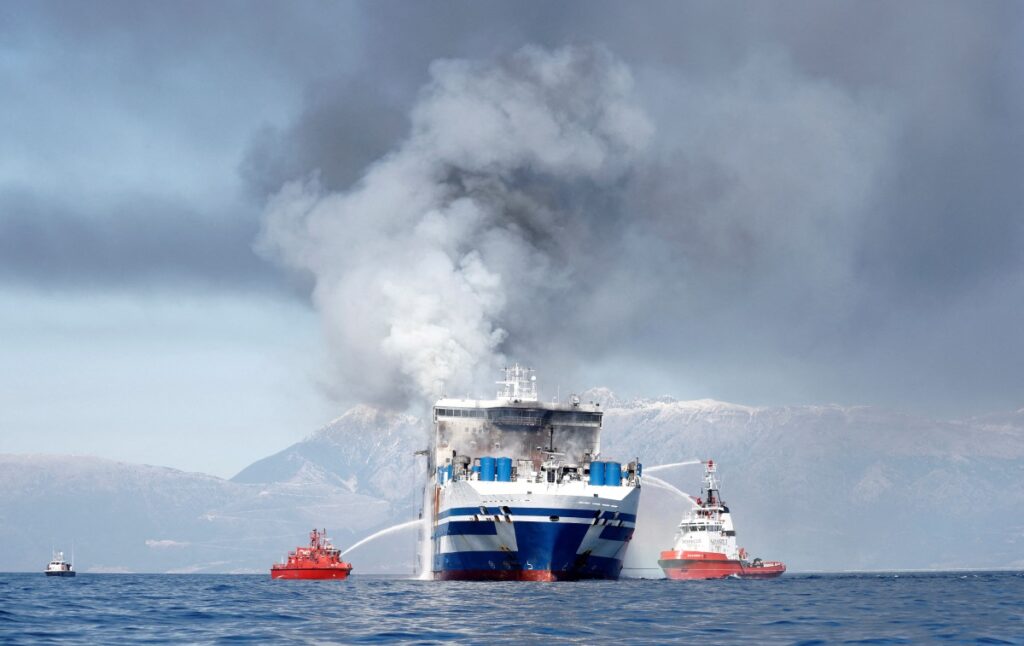 Greece Off the coast of Corfu ferry fire