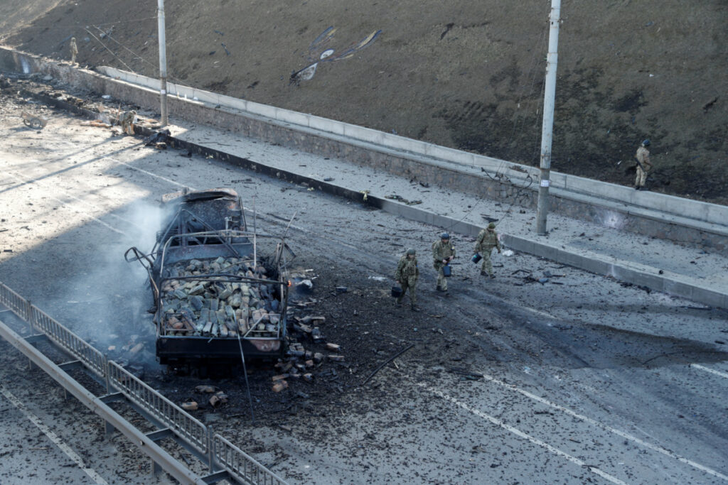 Ukraine Kyiv damaged truck