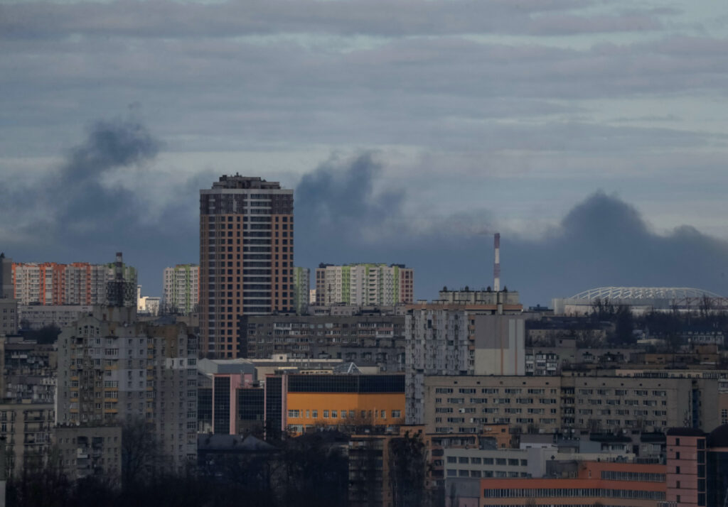 Ukraine Kyiv smoke over city