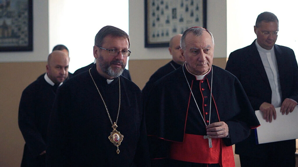 Vatican Major Archbishop Sviatoslav Shevchuk of Kyiv Halych left and Cardinal Pietro Parolin