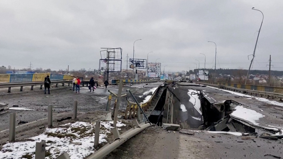 Ukraine Bucha destroyed bridge