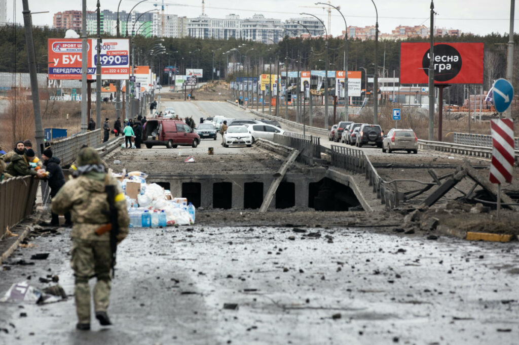 Ukraine Irpin damaged road bridge