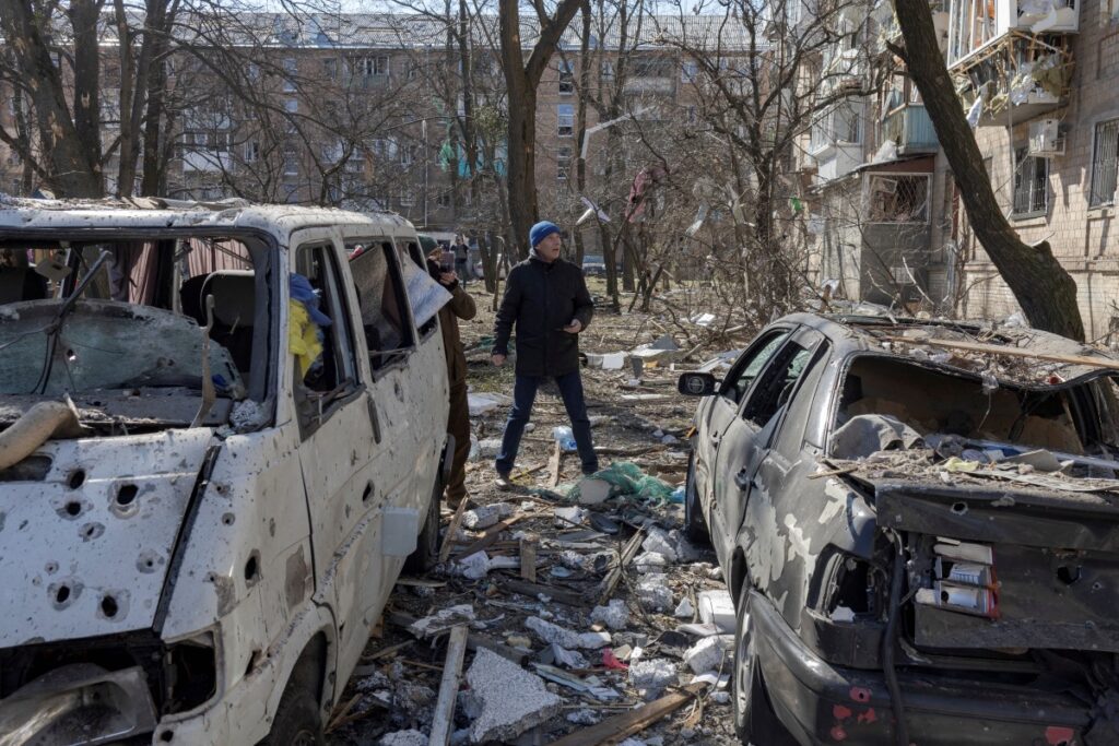 Ukraine Kyiv shelled buildings