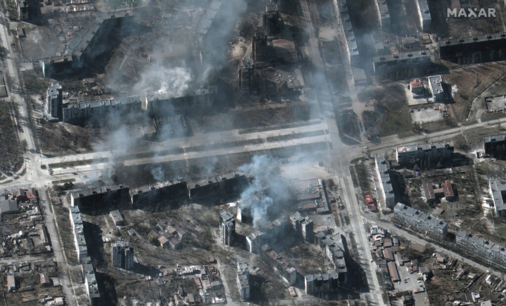 Ukraine Mariupol buildings on fire