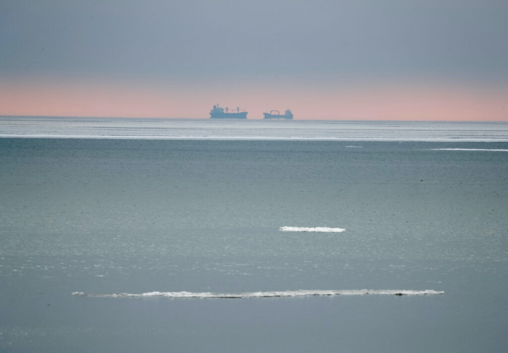 Urkaine Azov Sea off Mariupol ships