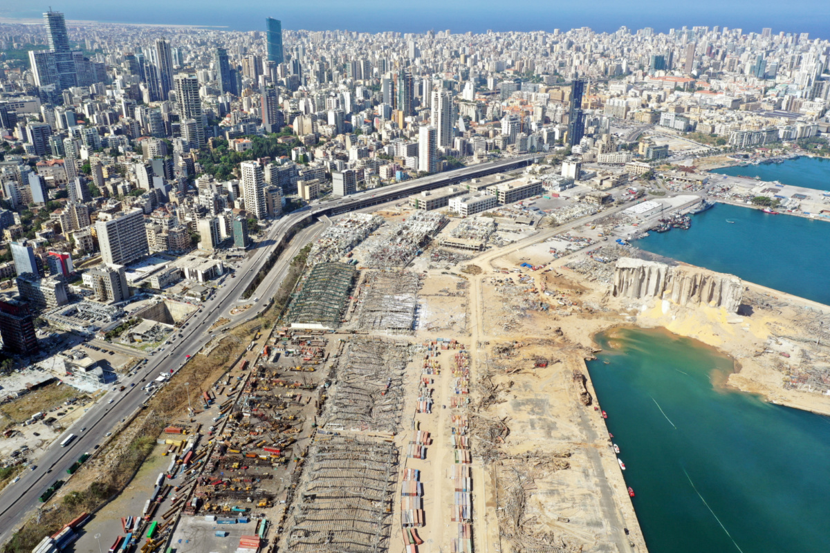 Beirut port explosion blast aerial view