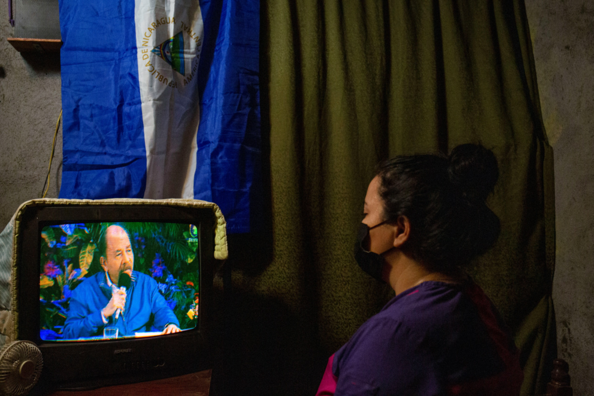 Nicaragua Managua President Daniel Ortega on TV