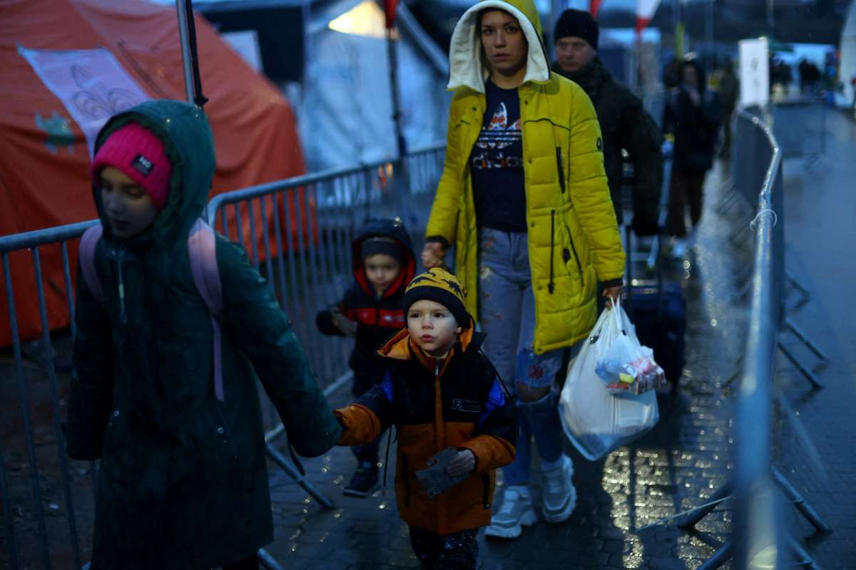 Poland Medyka Ukrainian refugees after border crossing
