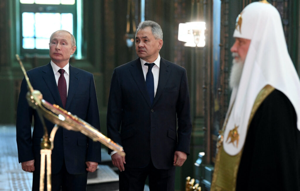 Russia Orthodox Cathedral Vladimir Putin Defence Minister Sergei Shoigu and Patriarch Kirill